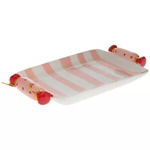 (2) Pink & White Striped Candy Tray